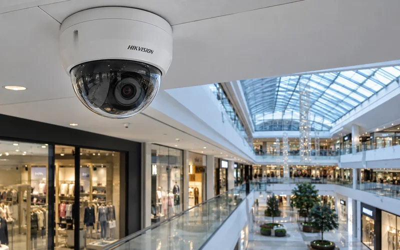 Купольная камера Hikvision под потолком торговой галереи